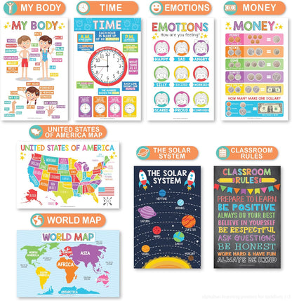 Hadley Designs 16 Educational Posters for Toddler Learning Activities - Alphabet Daycare Essentials, Laminated Pre-K Posters for Toddlers 1-3, Preschool Learning Activities, Chalkboard Classroom Decor