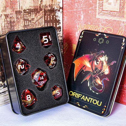 Magic Golden Ring DND Dice Set Sharp Edge Red Resin Dice with Box, for use with Dungeons Dragon RPG D&D Tabletop Games Lord D and D Polyhedral Dice Set