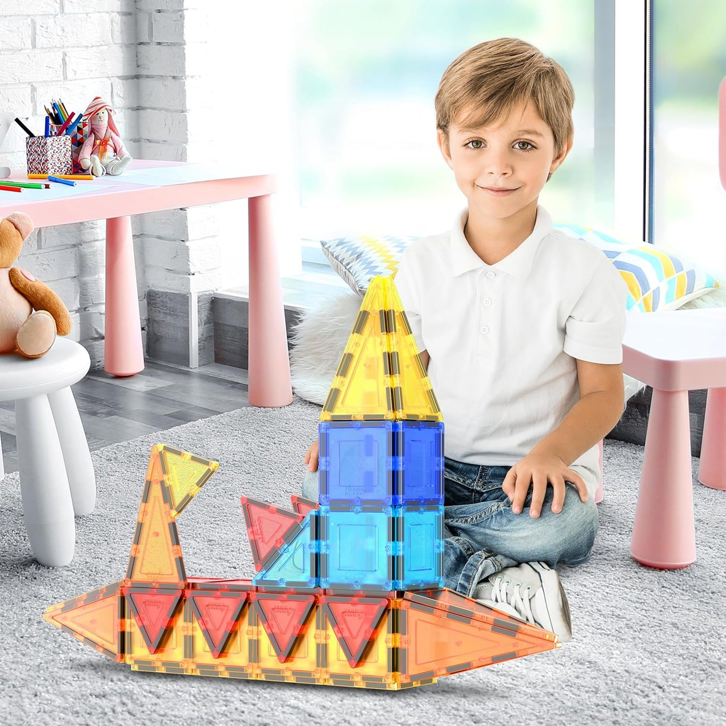 PicassoTiles 60 Piece Set 60pcs Magnet Building Tiles Clear Magnetic 3D Blocks Construction Playboards - Creativity Beyond Imagination, Inspirational, Recreational, Educational, Conventional