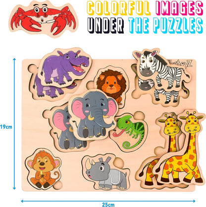 Pikatoyz® Wooden Puzzles for Toddlers 1-3 – Montessori Educational and Learning Toys – Wooden Baby Puzzle for Kids 1 Year and Up – Developmental Toys – Baby Puzzles for Early Learning