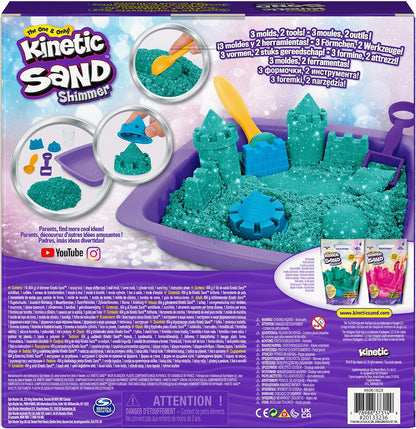 Kinetic Sand | Shimmer Sand Castle | Kinetic Sand 454g | Magic Sand | Pink Glitter Coloured Sand | 3 Accessories and Tray Included | Toys for Boys and Girls 3 Years