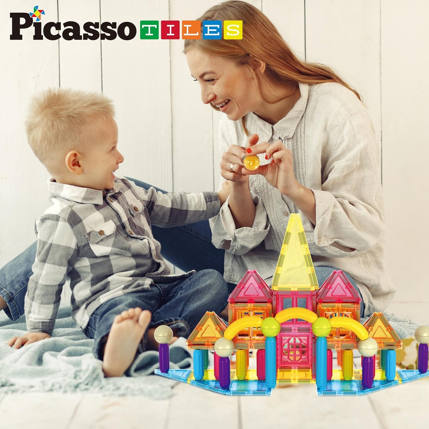 PicassoTiles 82 Piece Magnetic Sticks and Magnet Tiles Construction Building Block Toys for Toddlers, STEM Learning Toy Magnets Balls and 3+ Years Old for Boys Girls Kids Children Early Educational
