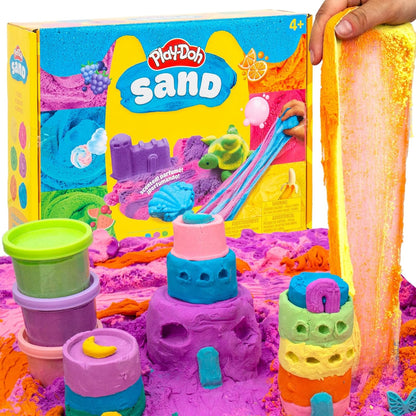 Play-Doh Sand Castle Bucket, 5 Colors & Scents of Play Sand, Resealable Cans with 5 Fun Tools, Sand Castle Building Kit, Creativity for Kids Sensory Bin, Toys for Soft Play