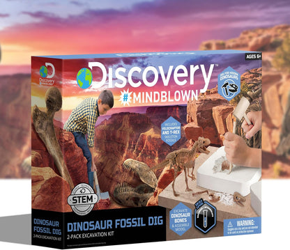 Discovery™ Dinosaur Fossil Dig Kit – Excavate & Assemble T-Rex & Velociraptor Skeletons| 3D Dino Bones Puzzles| Jurassic Paleontology Toy for Kids| STEM Science Activity Set| Girls & Boys Gift Ages 6+