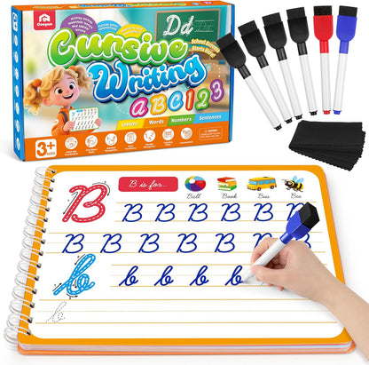 Coogam Magic Practice Copybook for Kids Age 3-12, Dry-Erase Writing Practice Book - Cursive Handwriting Aid With Alphabet Nmubers Words Sentences for Children and Beginners
