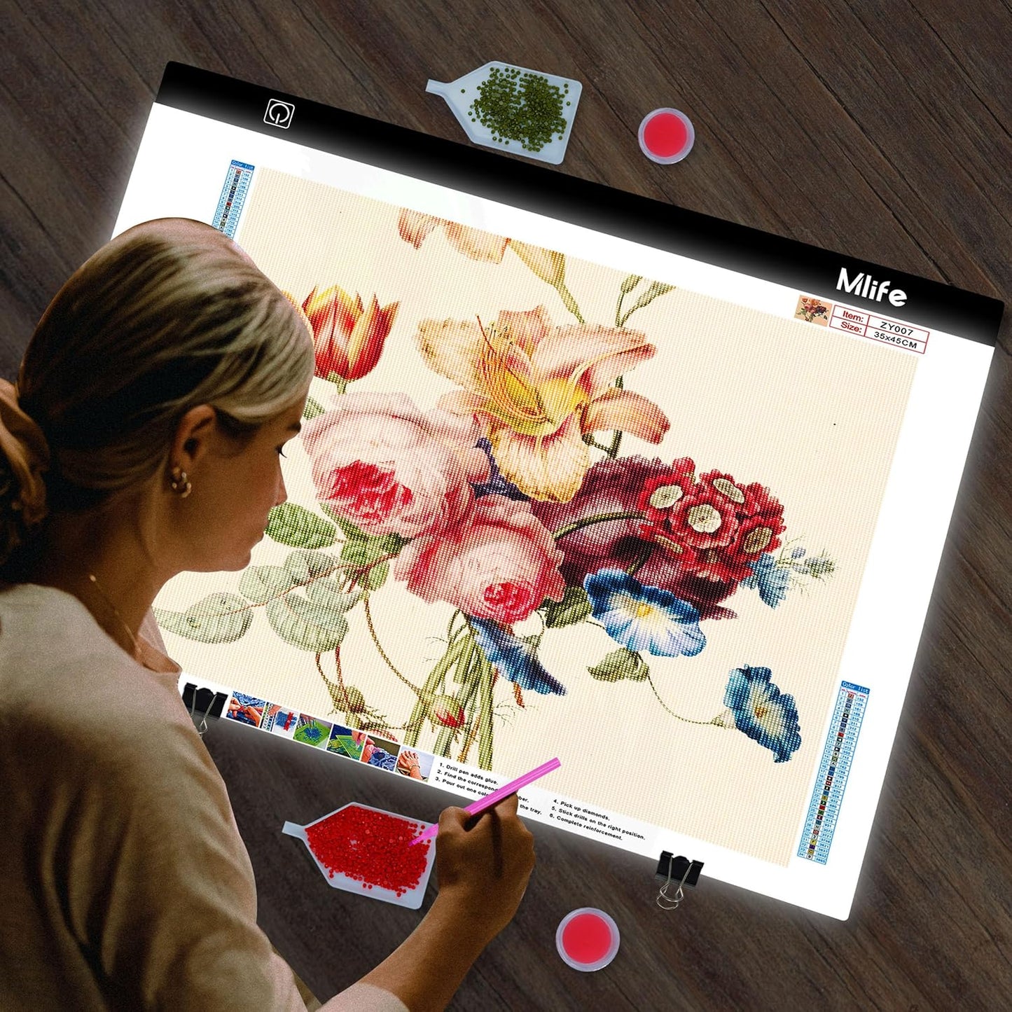 B4 LED Light Pad - Upgraded Diamond Art Light Box Dimmable Tracing Light Board, Sketching, Animation, Drawing Light Box with 4 Fasten Clips