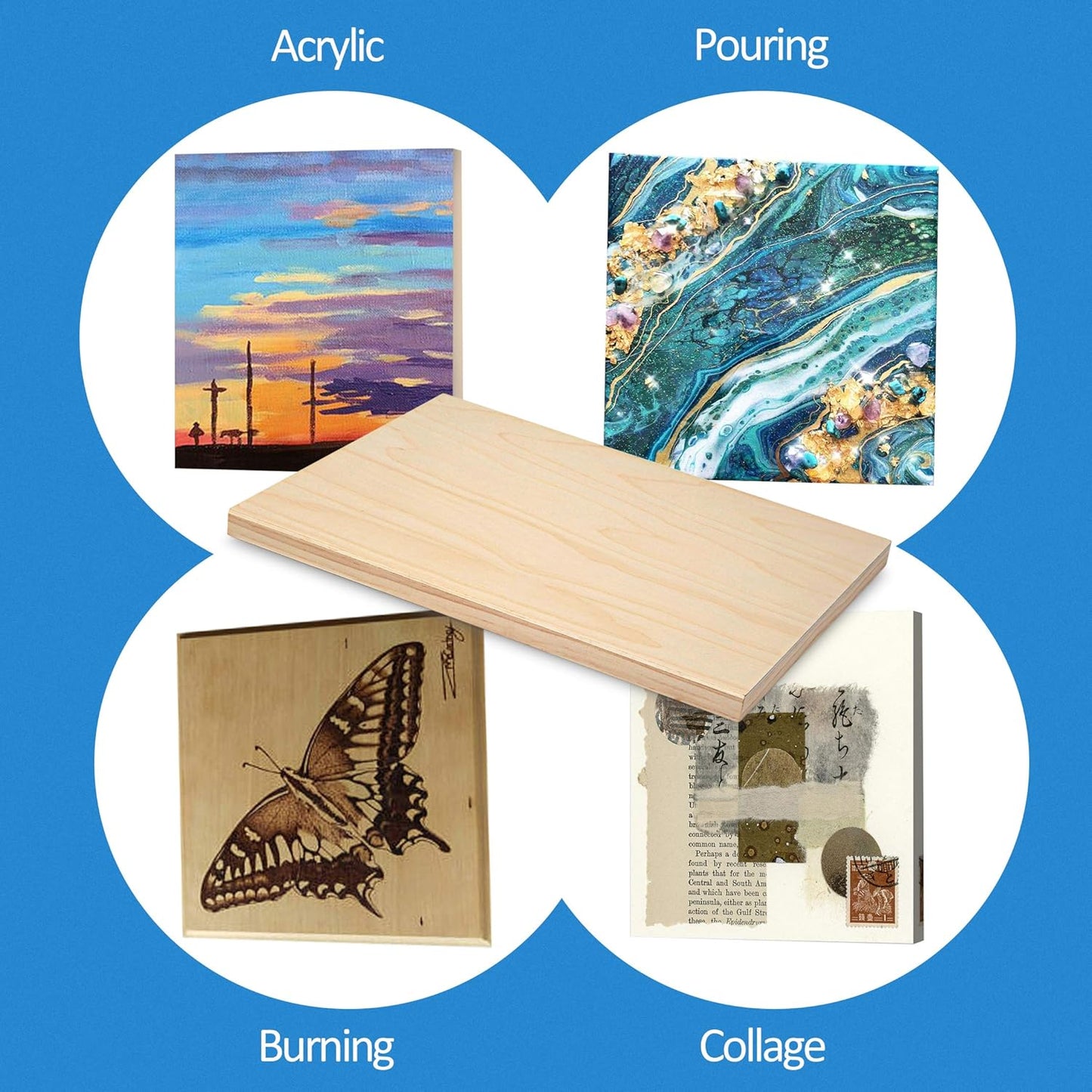 Falling in Art Unfinished Birch Wood Canvas Panels Kit, 4 Pack of 8x10’’ Studio 3/4’’ Deep Cradle Boards for Pouring Art, Crafts, Painting, and More
