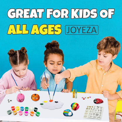 JOYEZA Rock Painting Kit Deluxe, Arts and Crafts for Girls Boys Age 6+, 12 Rocks Tween Gift Art Set, Waterproof Paints, Craft Kits Art Supplies, Kids Crafts Ages 6-8, Kids Activities 6 7 8 9 10