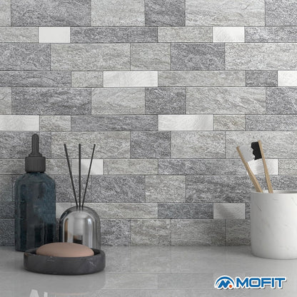 MOFIT Backsplash Tile for Kitchen Peel and Stick Stone Matte Finish,Bathroom Tiles Stickers 3D Wall Panel Linear Mosaic Marble Backsplash Waterproof(5sheets,Blue Green Gray)