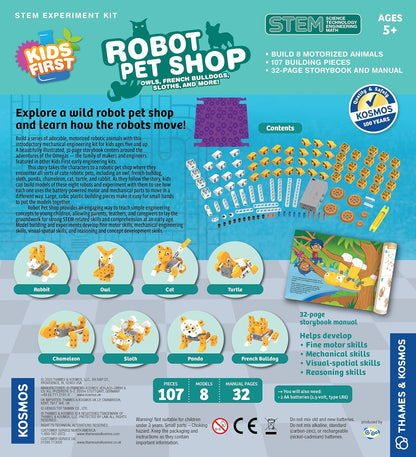 Thames & Kosmos Kids First Robot Pet Shop: Owls, French Bulldogs, Sloths & More! STEM Experiment Kit for Young Engineers | Build 8 Motorized Robots of Cute Animals | Play & Learn with Storybook Manual