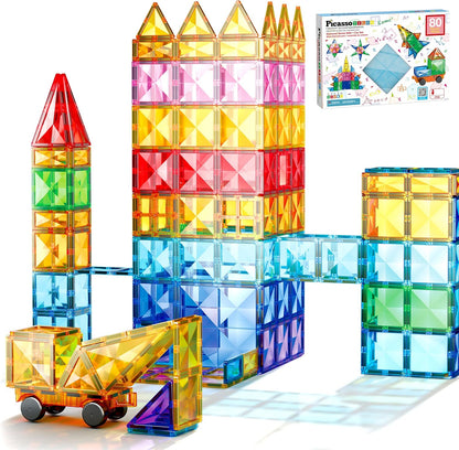PicassoTiles Magnetic Building Block Set Geometry Shape Magnet Tiles Construction Toy STEM Learning Kit Educational Playset Playboard Pretend Play Stacking Blocks Child Brain Development PT16
