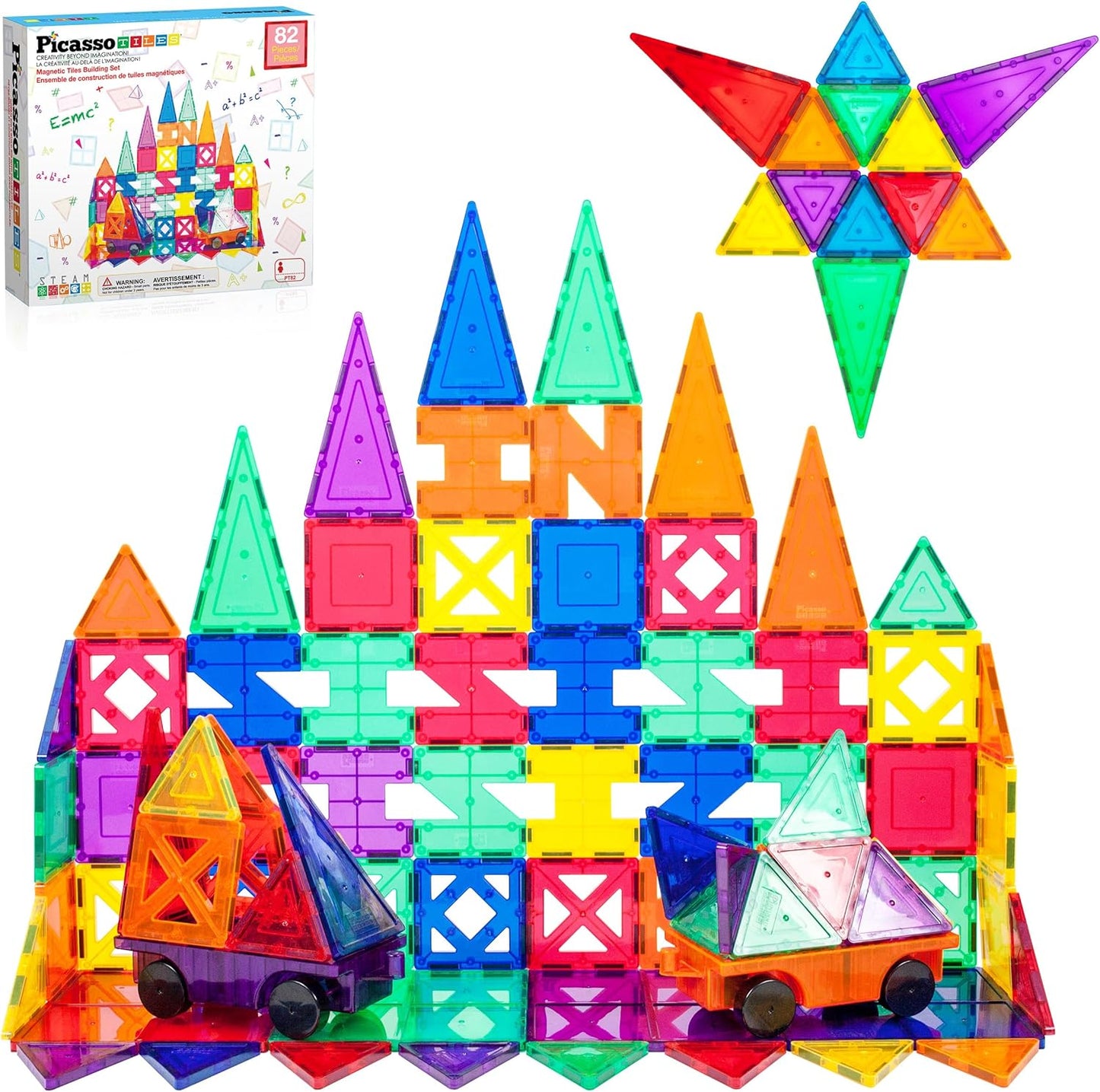 PicassoTiles Magnetic Building Block Set Geometry Shape Magnet Tiles Construction Toy STEM Learning Kit Educational Playset Playboard Pretend Play Stacking Blocks Child Brain Development PT16