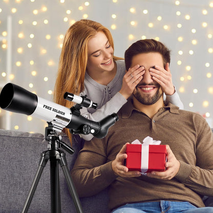 FREE SOLDIER Telescope for Kids 70mm Aperture Astronomical Refractor Telescopes for Beginners (15X-150X) 300mm Telescope for Adults High Powered with A Phone Adapter & A Wireless Remote (White)