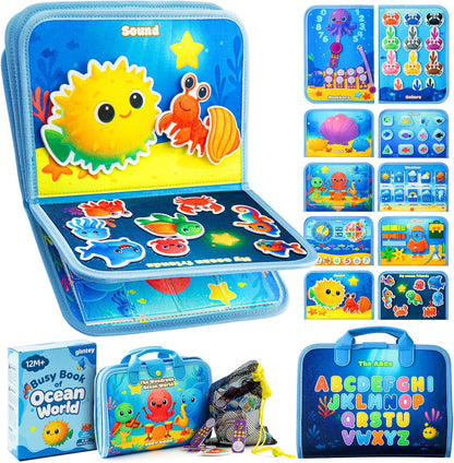 Busy Board Montessori Toys for Toddlers 1-3 Busy Book Sensory Toys for Girls Boys,Airplane Travel Activity Book Toy for 1 2 3 Year Old Birthday Gift,Fine Educational Preschool Learning Toy