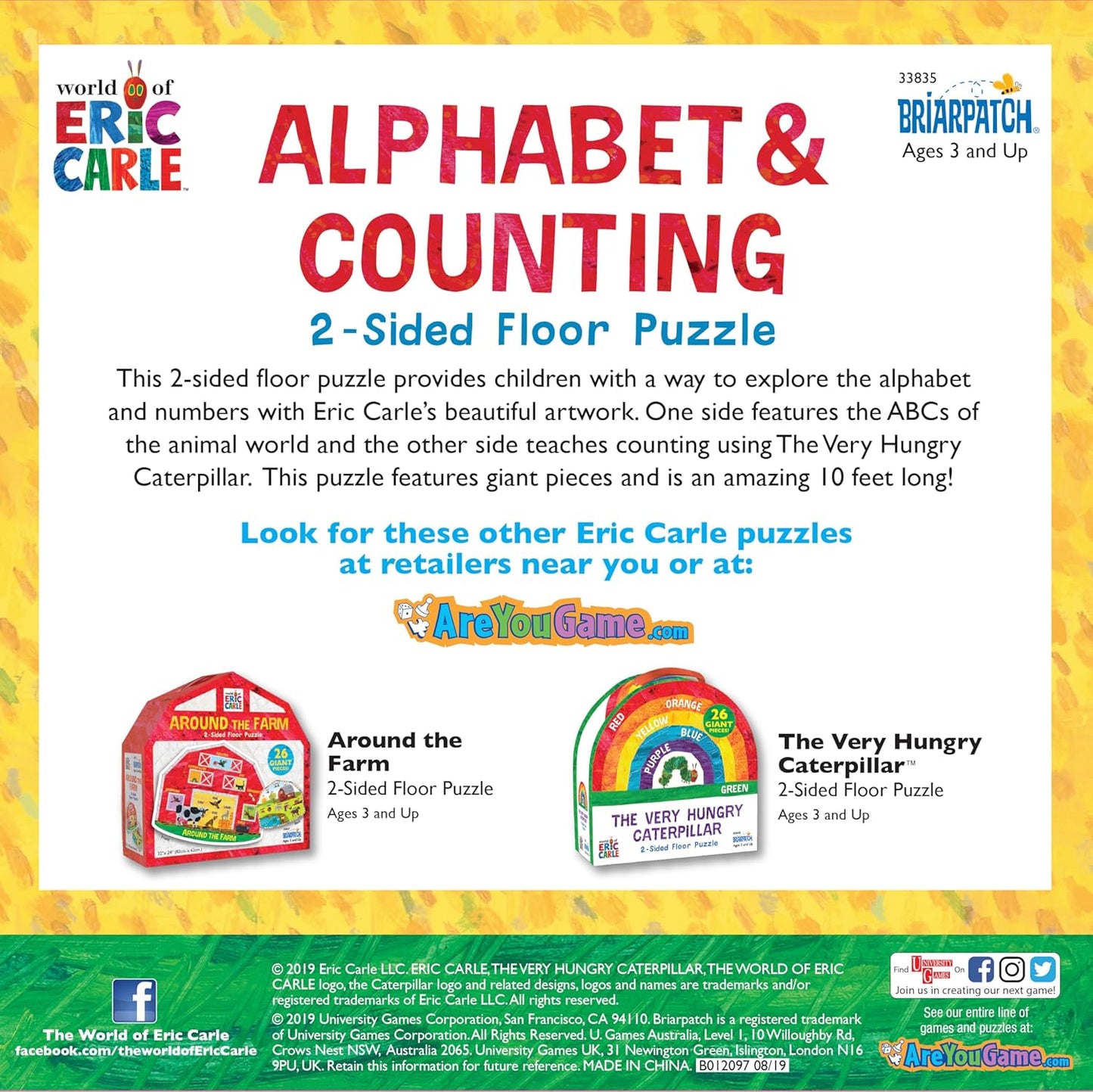 Briarpatch, The World of Eric Carle ABC 123 2-Sided Floor Puzzle, Based On Very Hungry Caterpillar Board Book, Preschool Learning for Kids