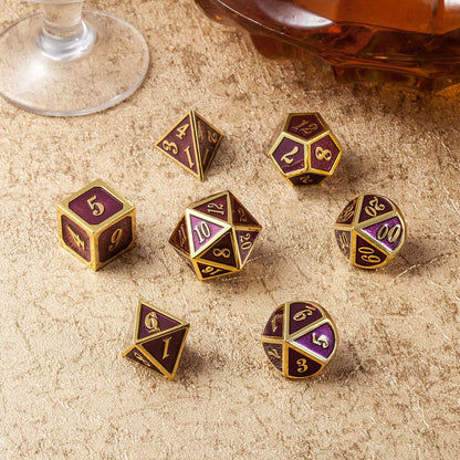 DnDnD Heavy Polyhedral Metal Dice Set with Metal Box, 7-die Shiny Blue Surface with Golden Number for RPG,Dungeons and Dragons,Pathfinder,Shadowrun,D&D,Role Palying Game and Math Teaching - Colors B