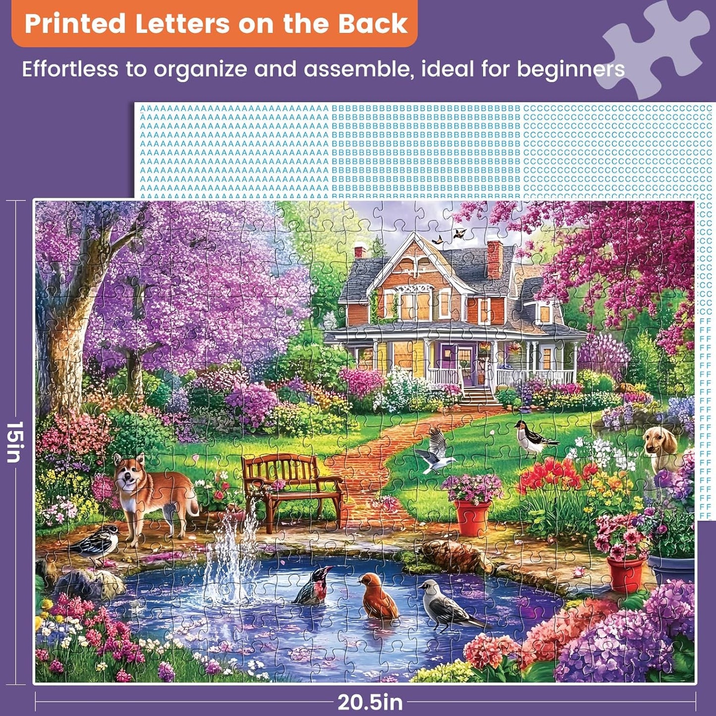 300 Piece Puzzles for Adults,Spring Jigsaw Puzzle for Kids Seniors,Puzzle with Letters on Back,Interlock Perfectly No Dust,Interlock Perfectly No Dust,Challenging Family Activity Game Gifts,20.5*15In
