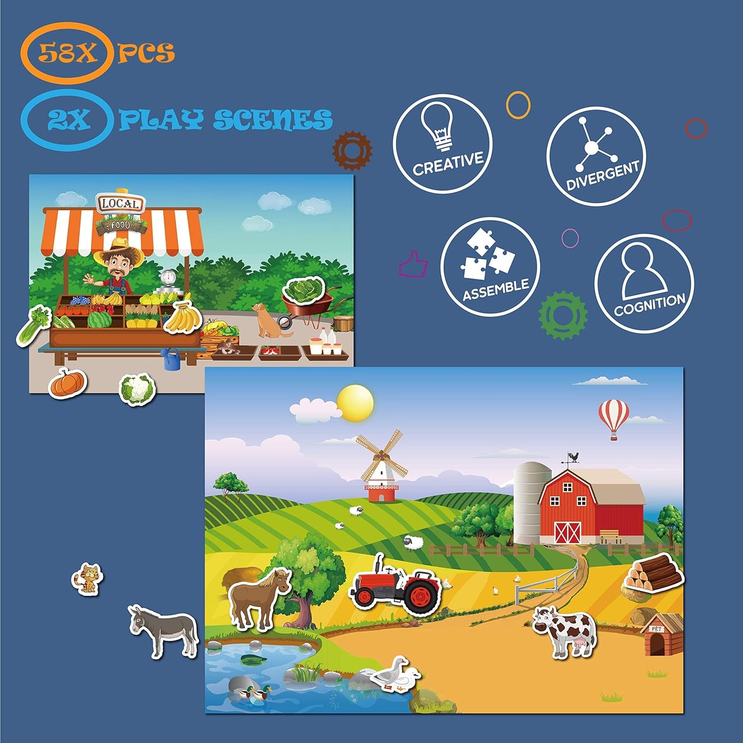 Magnetic Portable Playboard Cute Zoo Ainimal Magnets Create Scene for Learning Travel Toy (51 Pcs)