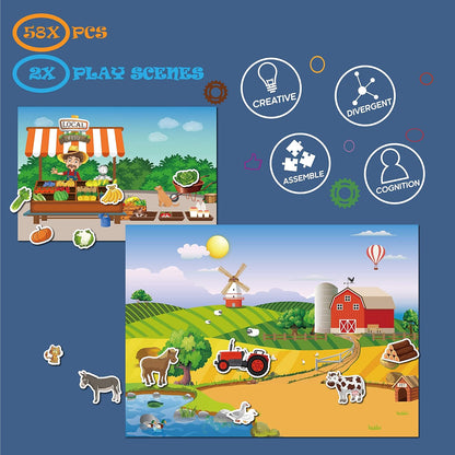 Magnetic Portable Playboard Cute Zoo Ainimal Magnets Create Scene for Learning Travel Toy (51 Pcs)