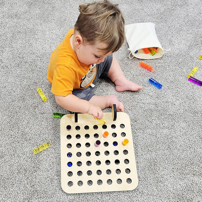 Rainbow Peg Board | Montessori Shape and Color for Kids | Wooden and Acrylic Manipulatives Materials