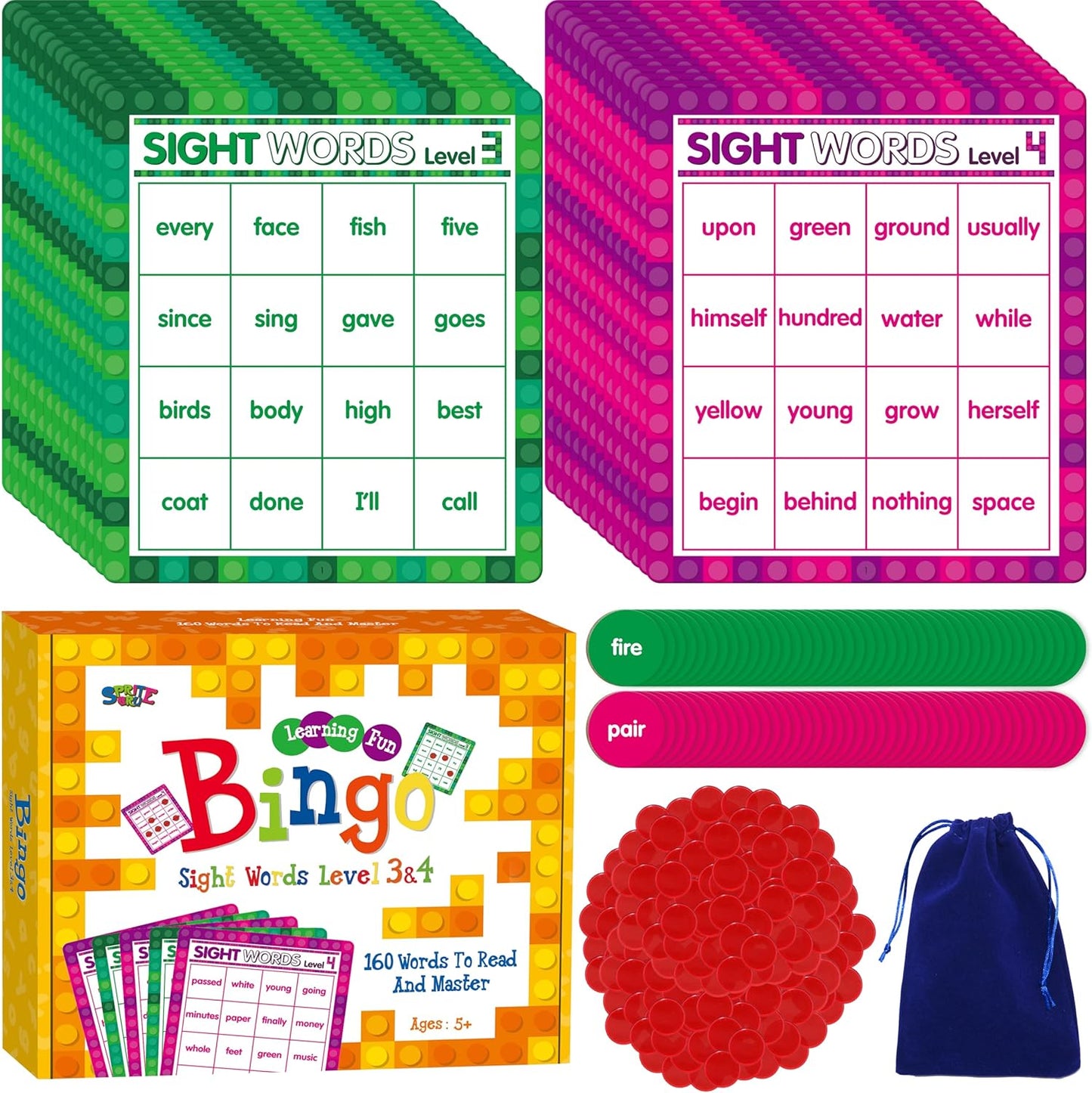 SpriteGru Multiplication & Division Bingo Game, 480 Math Problems, 2 Educational Math Board Game for Kindergarten and Preschool Kids 4-8, Perfect for Classroom & At Home (Up to 25 Players)