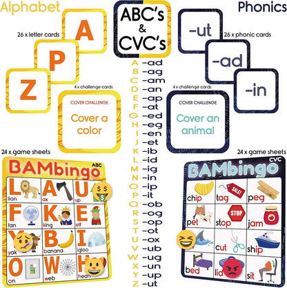 THE BAMBINO TREE Sight Word Bingo Game Level 1 and 2 - Educational Games for Kids - Learn to Read Vocabulary for Kindergarten 1st Grade - Dolch's Fry's Words Lists