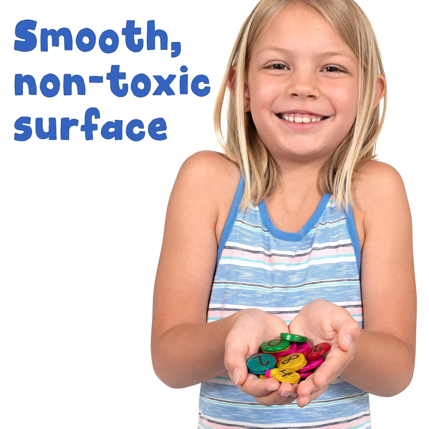 READY 2 LEARN - CE10006 Coconut Numbers - Set of 100 - 0-9 - 5 Colors - Natural, Hand Made Counters for Kids - Math Manipulatives