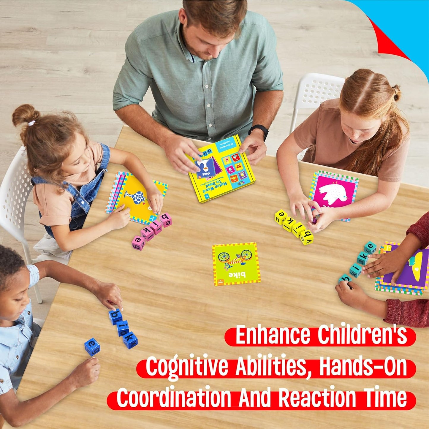 Word Spelling Game, 80 First Words with Wooden Alphabet Puzzle Blocks CVC Words Sight Words Learning Letter Matching Game Montessori Early Educational Toys for Preschool Kindergarten