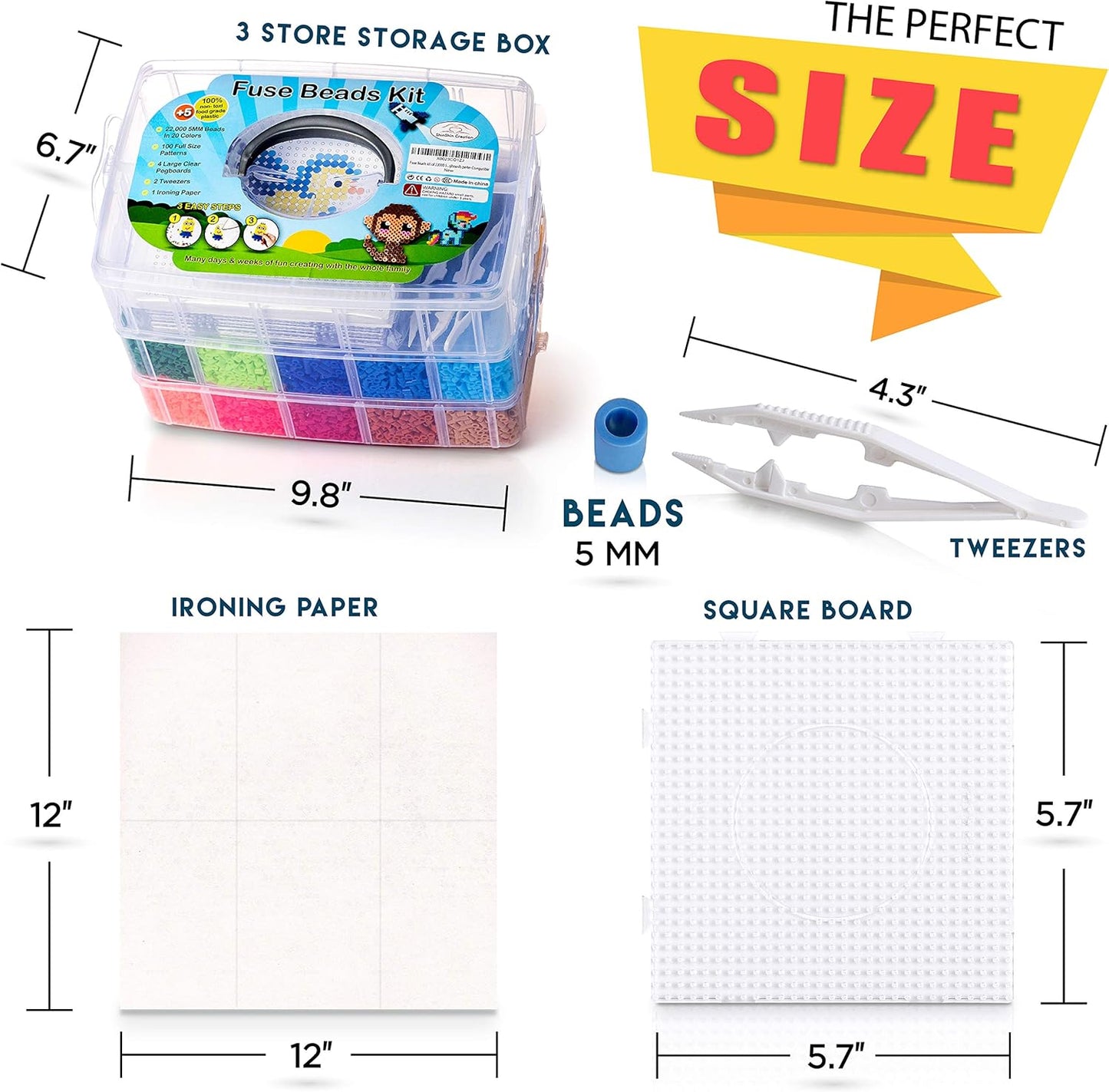 XXL Fuse Beads kit, Melty Melting Beads for Kids Crafts | Iron for Kids kit - Fuse pegboards. Compatible Bulk beados Storage - 22000pcs 5mm