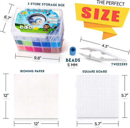 XXL Fuse Beads kit, Melty Melting Beads for Kids Crafts | Iron for Kids kit - Fuse pegboards. Compatible Bulk beados Storage - 22000pcs 5mm