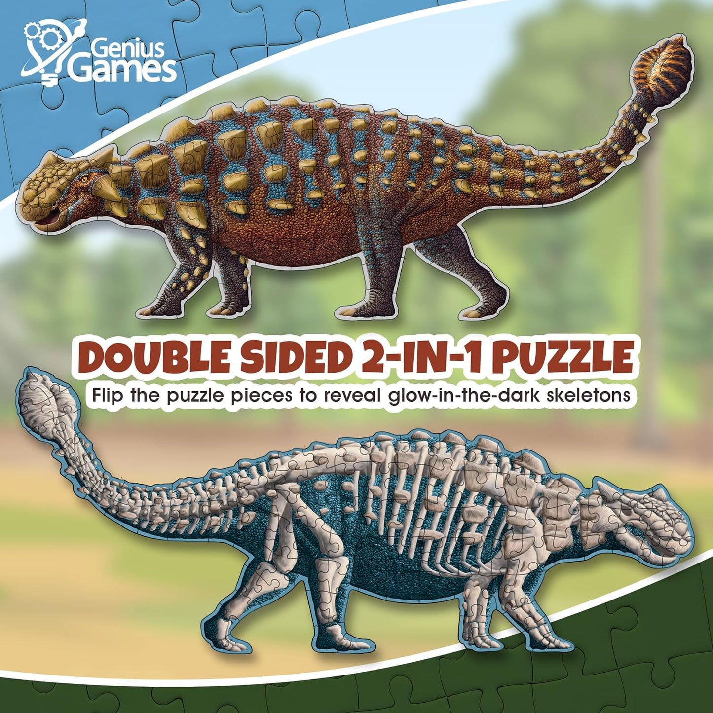 Tyrannosaurus Rex Dinosaur Jigsaw Puzzle | 100-Piece Double Sided Floor Puzzle with Glow-in-The-Dark Skeleton On Other Side | 4 FT Scientifically Accurate Dino Illustration | Educational Toy for Kids