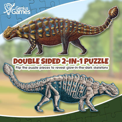 Tyrannosaurus Rex Dinosaur Jigsaw Puzzle | 100-Piece Double Sided Floor Puzzle with Glow-in-The-Dark Skeleton On Other Side | 4 FT Scientifically Accurate Dino Illustration | Educational Toy for Kids