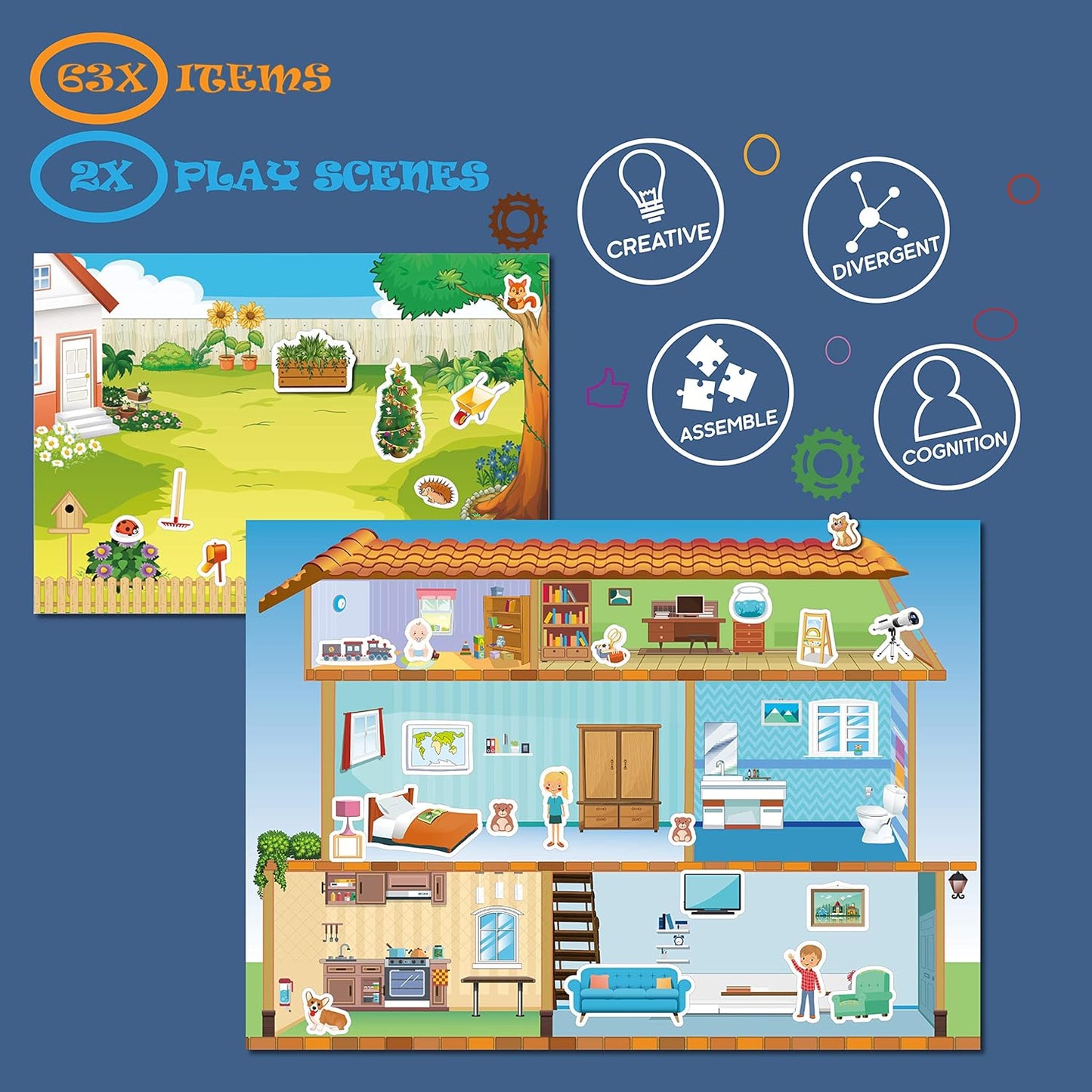 Magnetic Portable Playboard Cute Zoo Ainimal Magnets Create Scene for Learning Travel Toy (51 Pcs)
