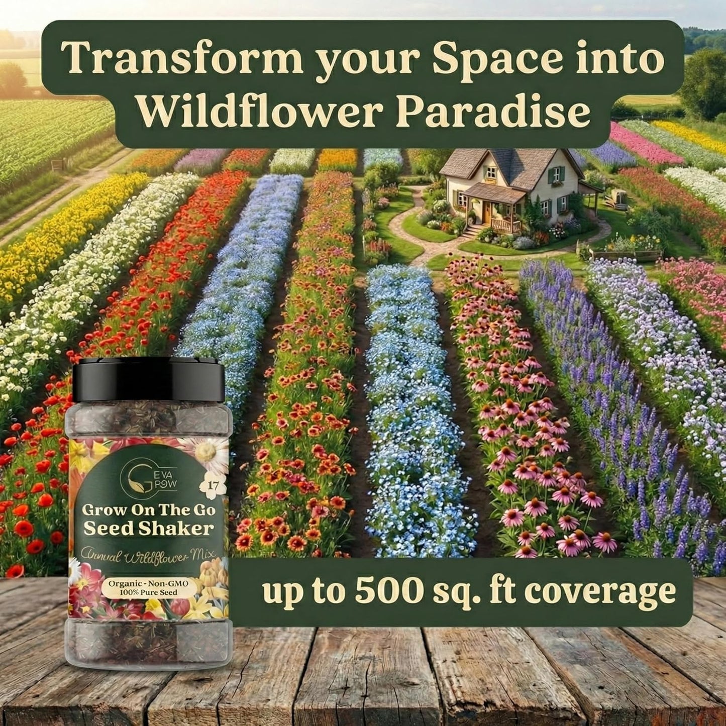 Mini Wildflower Seed Shaker - Save The Bees Seed Mix, by GevaGrow | 80,000+ Seeds | Pollinator & Bee Attracting Flower Seeds Bulk for Planting in Pots & Outdoor Gardens | 2 Ounce