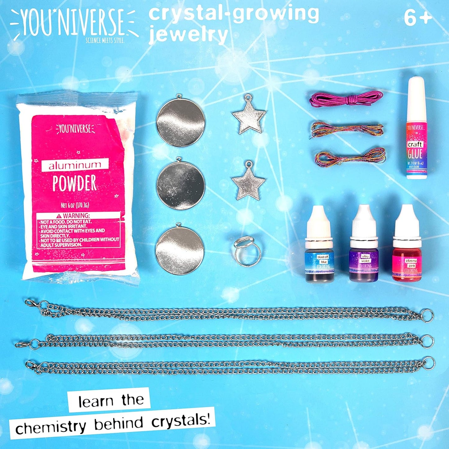 Just My Style YOU*niverse Crystal Growing Accessories by Horizon Group USA, Girl STEM Kit, Design 8 Crystal Growing Accessories & Make Your Own Pendants, Sparkling Hair Pins, Ring & More