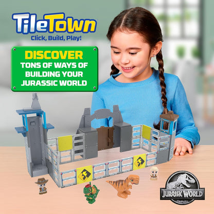 Tile Town Jurassic World Gate Escape Magnetic Tiles Set, 84 Piece Interactive Dinosaur STEM Toys Playset, Magnetic Animal Tiles for Kids Ages 3-6