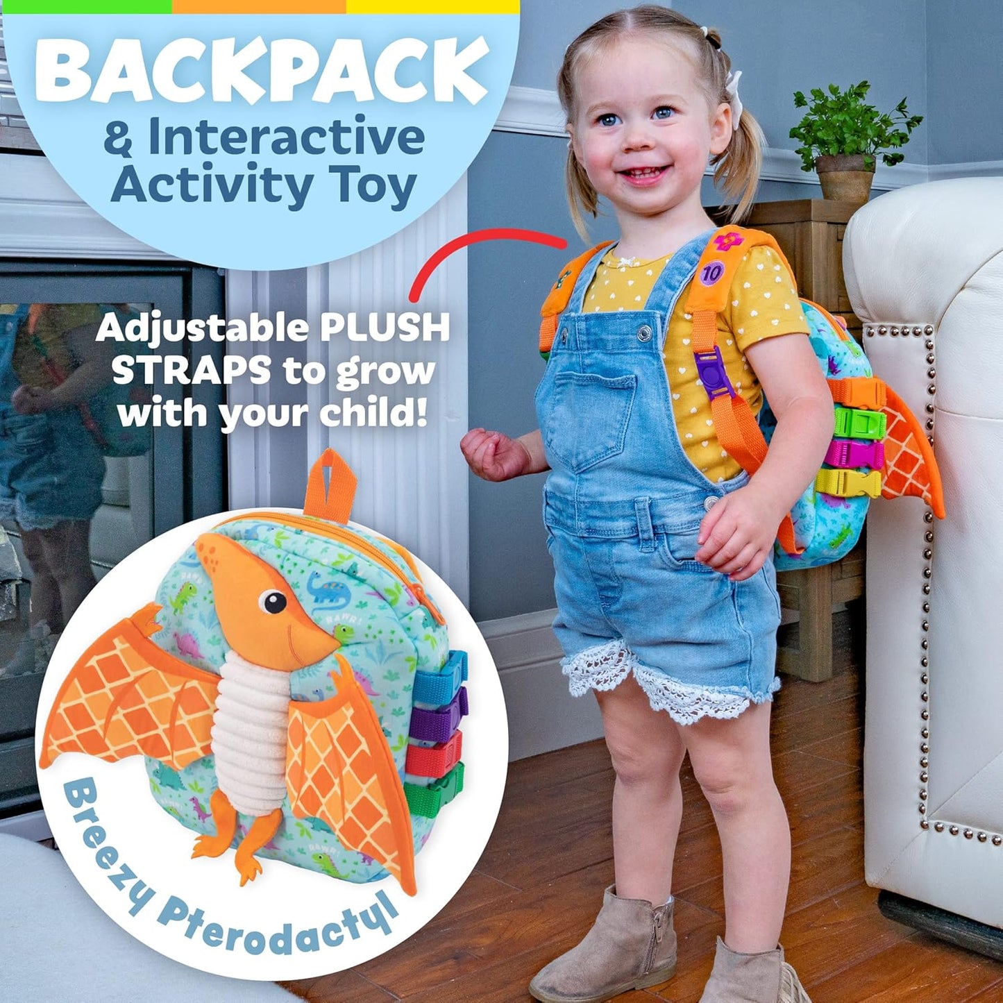 Buckle Toys - Blossom Butterfly Activity Backpack - Educational Learning Toy - Must Have for Long Car Trips - Zippered Pouch for Storage - Great Gift for Toddlers, Girls and Kids