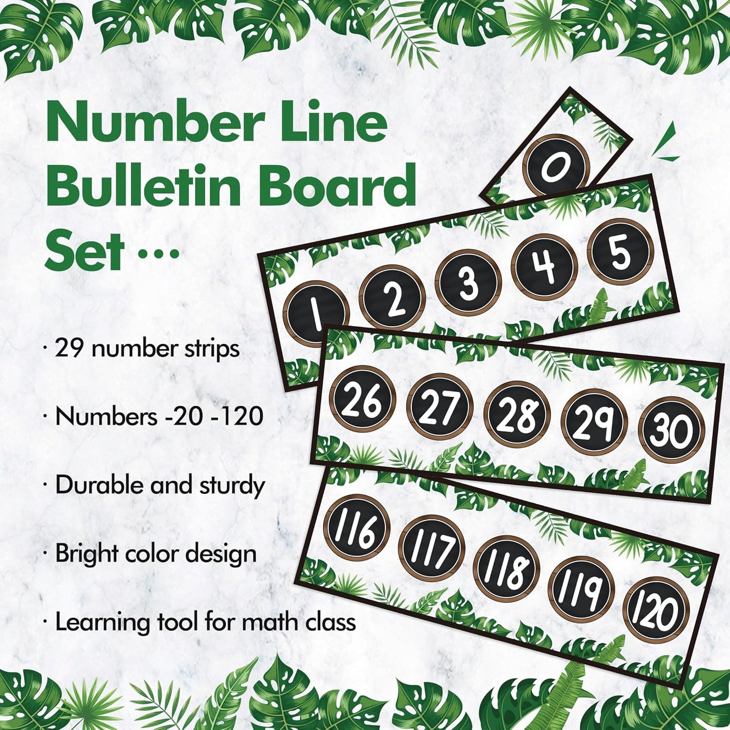 29 Pieces Number Line for Classroom Wall -20 to 120 Number Line Bulletin Board Border Boho Classroom Decorations Math Posters for Teachers