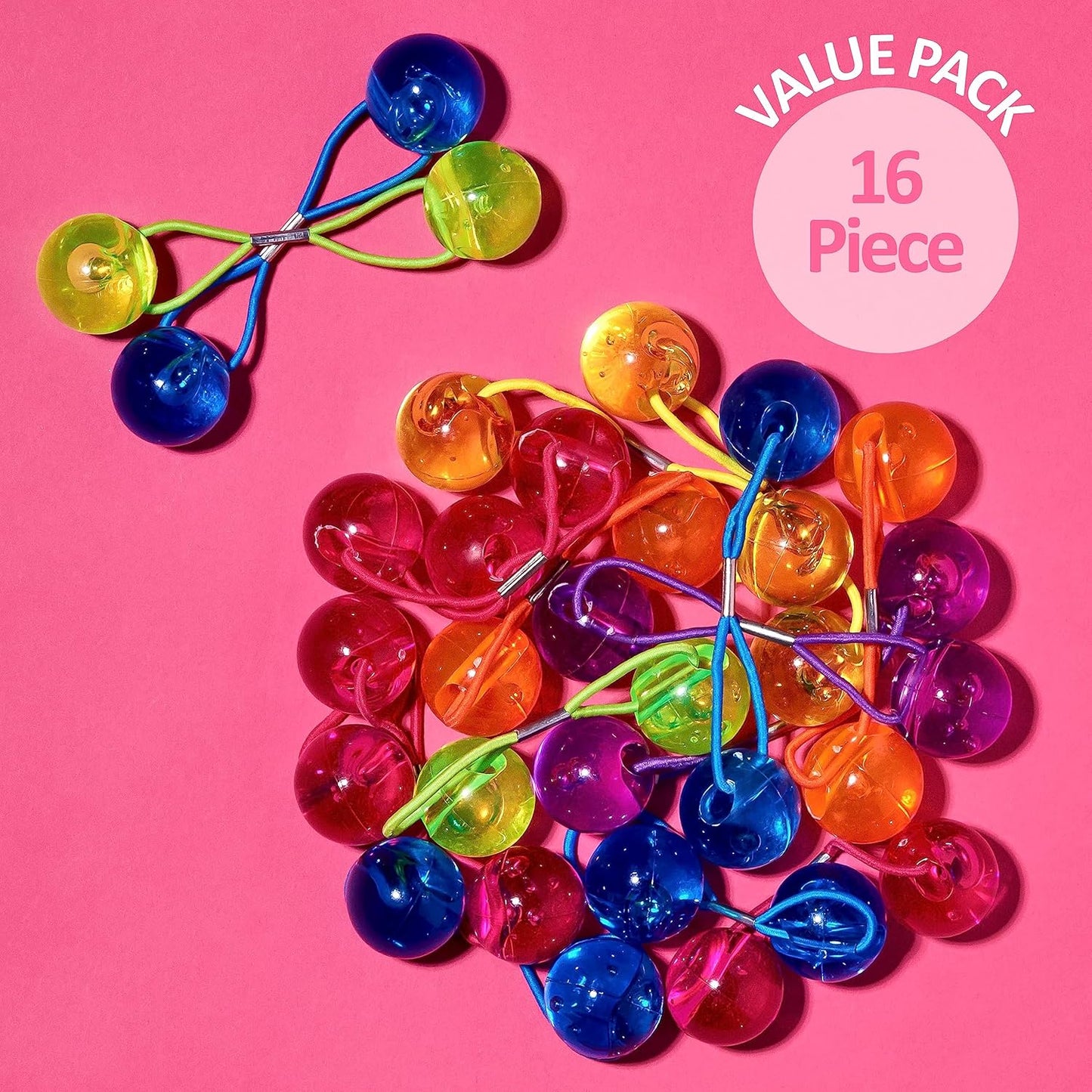 20pc Ponytailers Balls Elastics 18mm Round Opaque Multicolored Twin Beads Bauble Holders Toddler Kids Braiding Styling
