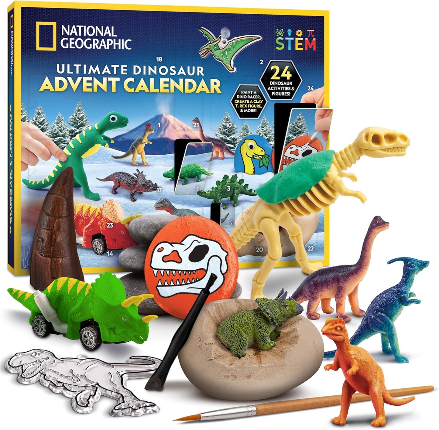 National Geographic Giant Dinosaur Egg Activity Kit – 15+ Dino Crafts, Painting Cars, Clay Models, Dig Brick, Stickers & Learning Guide, Dinosaur Science Toy for Boys & Girls