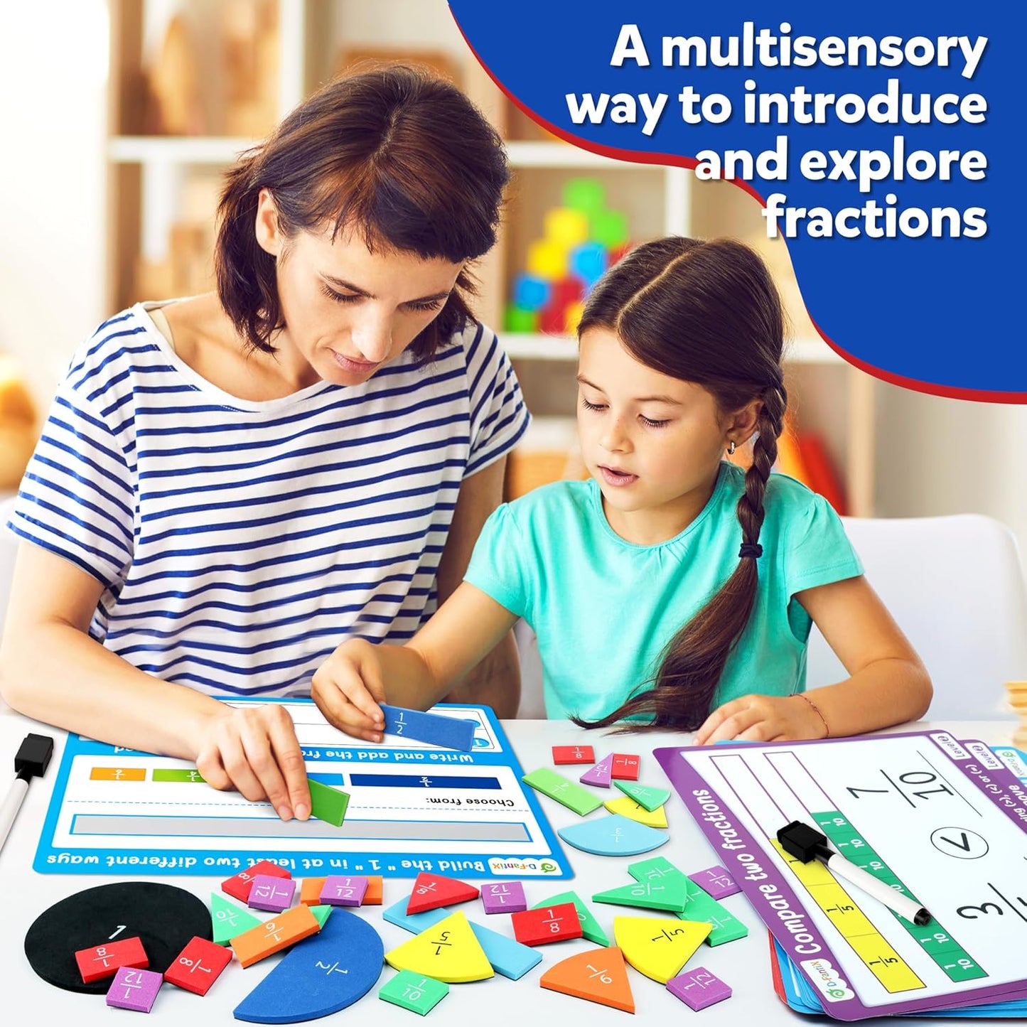 D-FantiX Magnetic Fraction Tiles & Fraction Circles Activity Set, Math Manipulatives for Elementary School, Fraction Manipulatives Montessori Learning Toys for Kids Students Homeschool Supplies