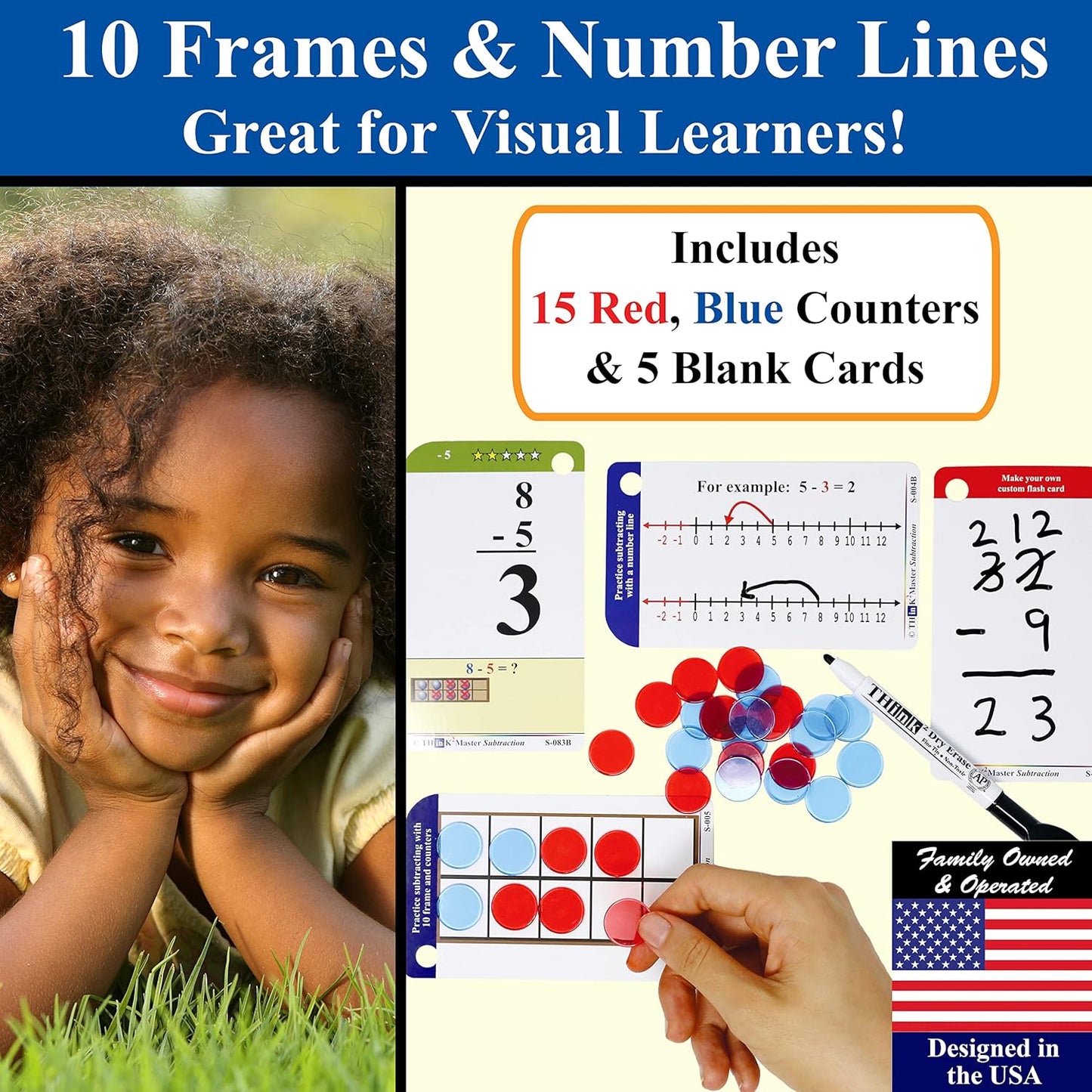 Think2Master Addition Flash Cards. Learn to Add & Subtract by Counting, Writing, Understanding & Memorizing. 260 Laminated Cards, 39 Triangle Cards, 2 Dry Erase Markers, 5 Rings & 30 Counters