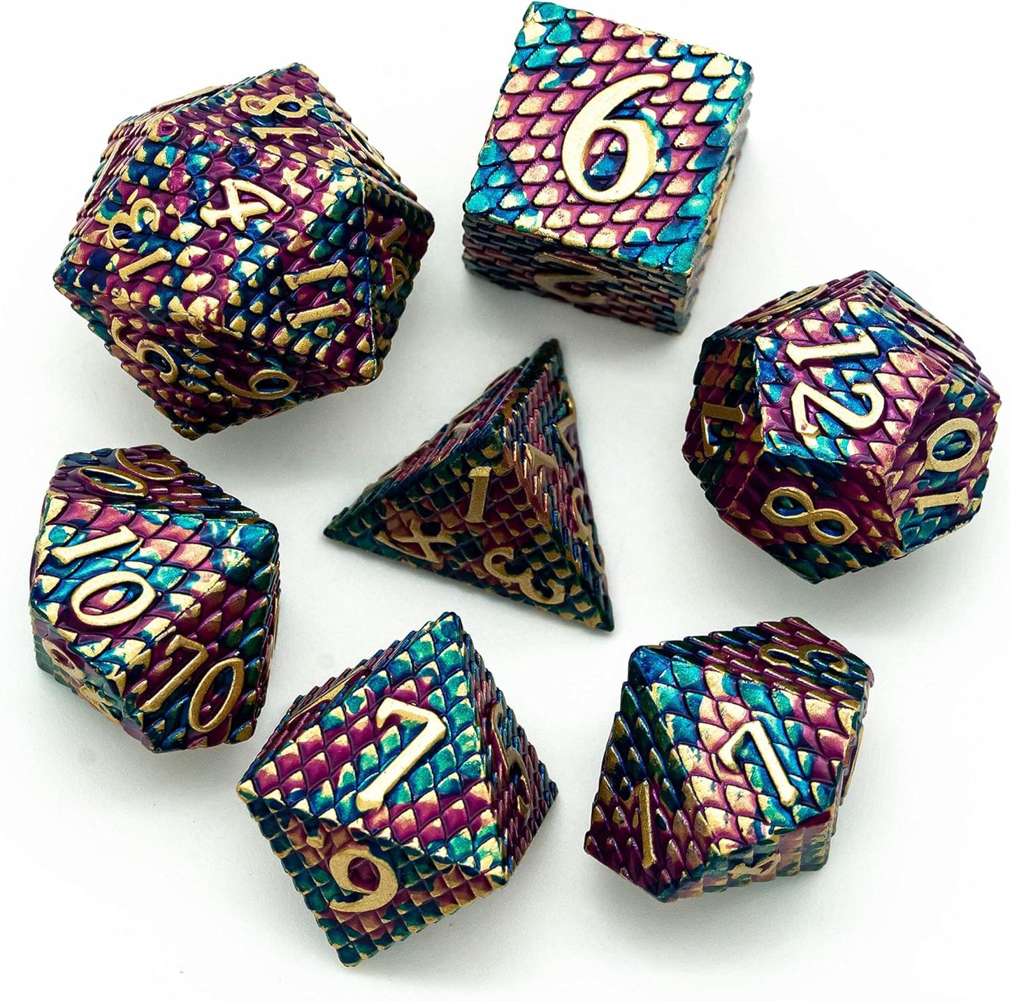 UDIXI Steampunk Metal Dice Set, 7 Die Polyhedral DND Dice Set for D&D Role Playing Game and Math Teaching (Ancient Copper)