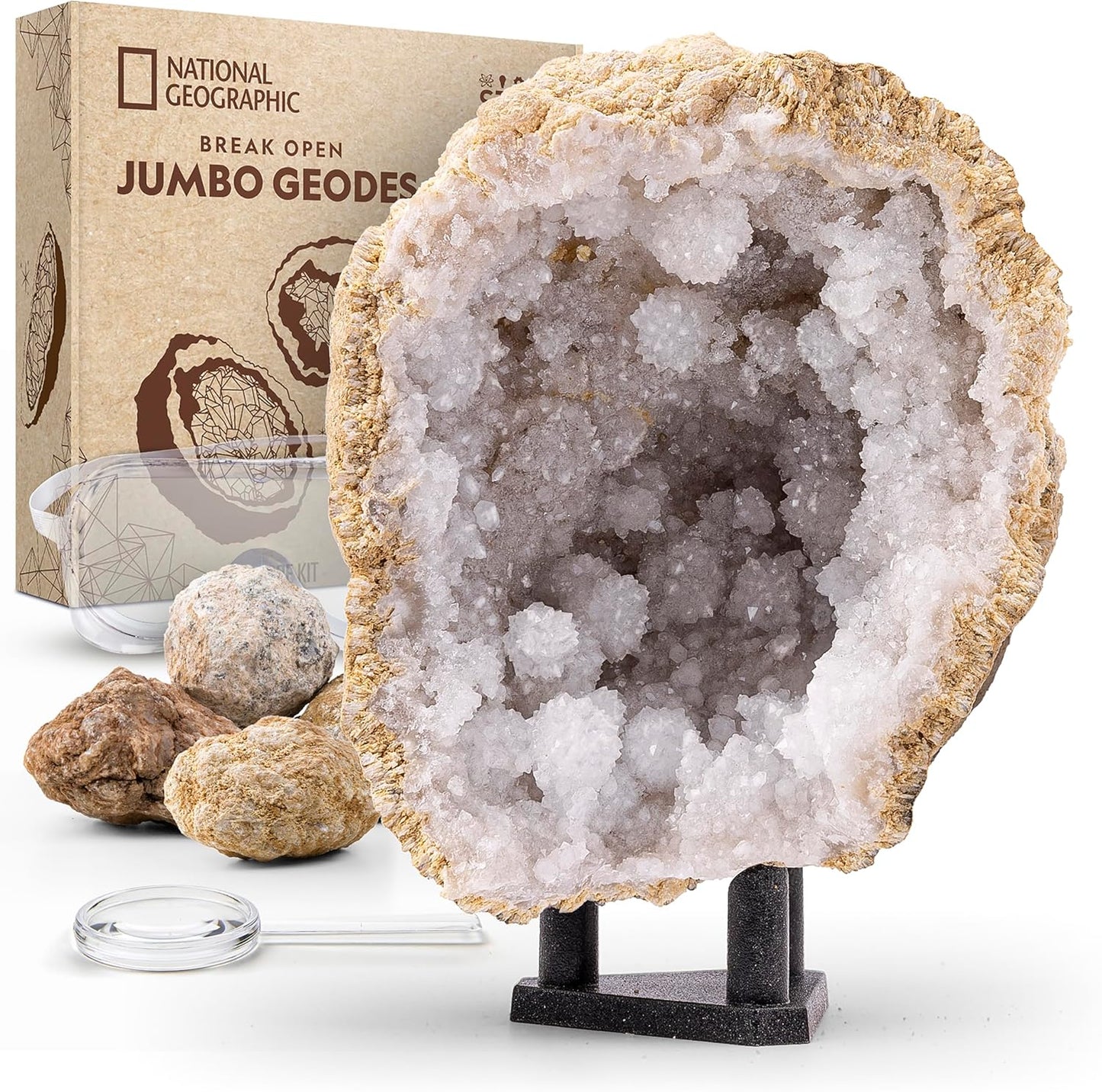 National Geographic Break Open 4 Geodes Science Kit – Includes Goggles and Display Stand - STEM Science Gift for Boys and Girls, Break Your Own Geodes with Crystals (Amazon Exclusive)