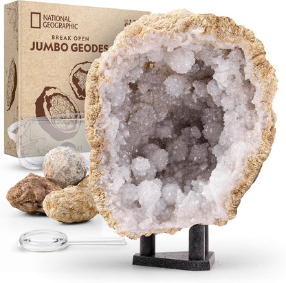 National Geographic Break Open 4 Geodes Science Kit – Includes Goggles and Display Stand - STEM Science Gift for Boys and Girls, Break Your Own Geodes with Crystals (Amazon Exclusive)