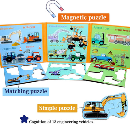Magnetic Puzzles for Kids Ages 1-3, Travel Toddler Puzzles Ages 2-4 Year, Excavator Refrigerator Magnet for Kids Learning Gift for Road Trip