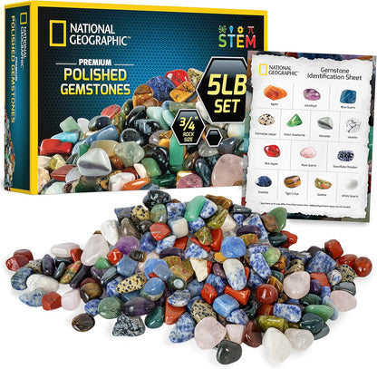 National Geographic Premium Polished Stones - 5 Pounds of 1/2-Inch Tumbled Stones and Crystals Bulk, Arts and Crafts, Rock and Mineral Kit, Rocks for Kids, STEM Toys