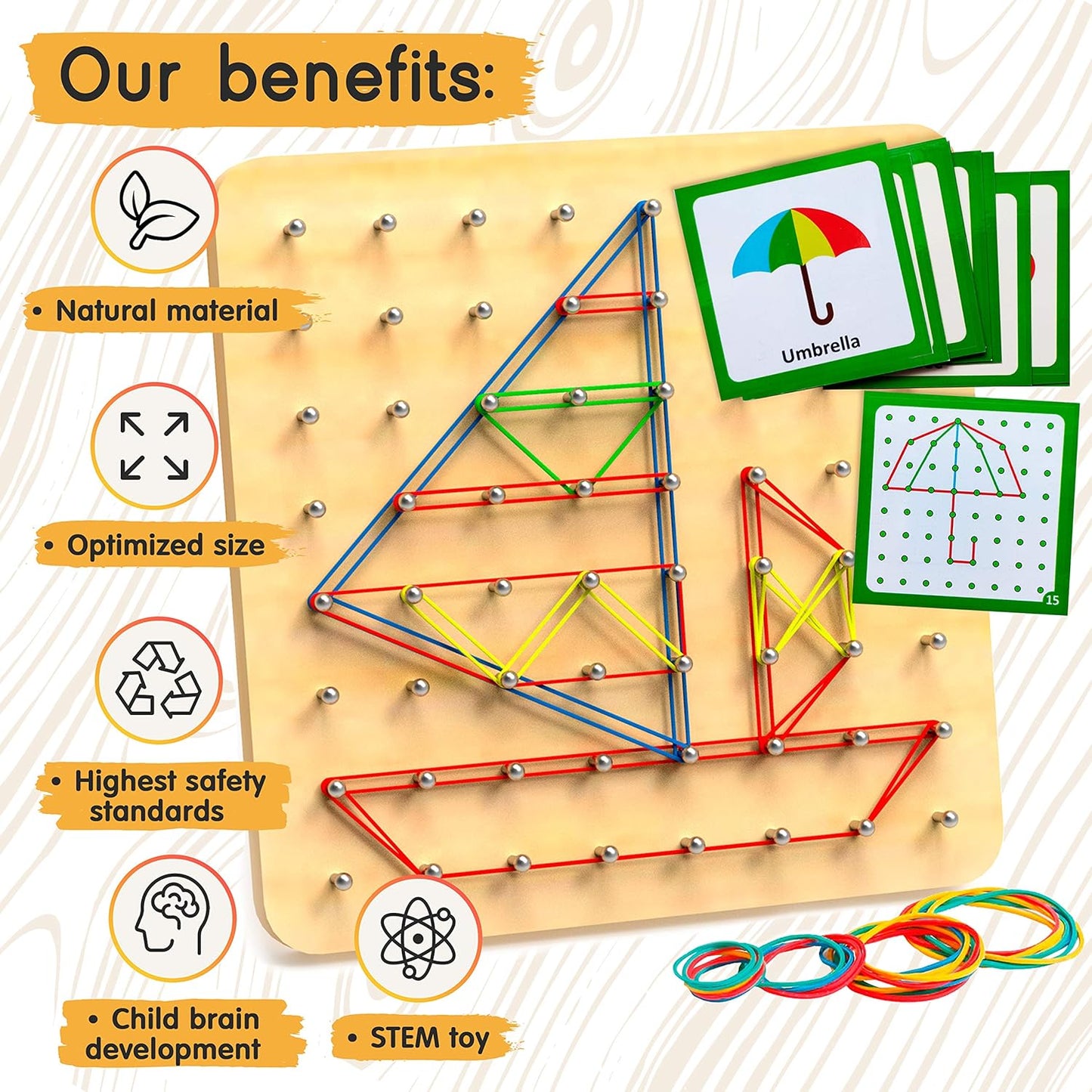 Panda Brothers Set of 2 Montessori Toys: Wooden Geoboard & Wooden Balancing Stones. Educational toys for Kids, Wooden Toys, Sensory Toys for 3 4 5 Year Old, Busy Board, Preschool Classroom STEM Toy
