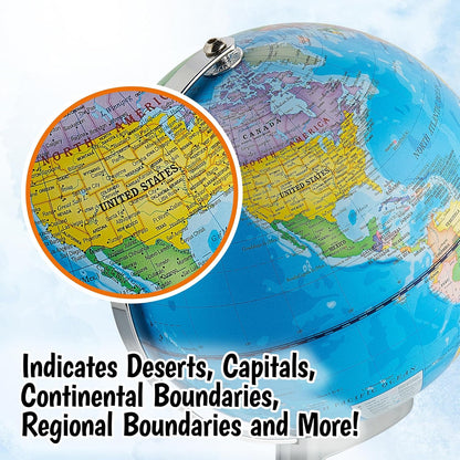 USA Toyz Illuminated Globe for Kids Learning- 3-in-1 STEM Globes of the World with Stand, Constellation Map, Built-in LED Night Light Desk Globe Lamp, Non-Tip Metal Base, 9.75” Tall, 7 Inch Diameter