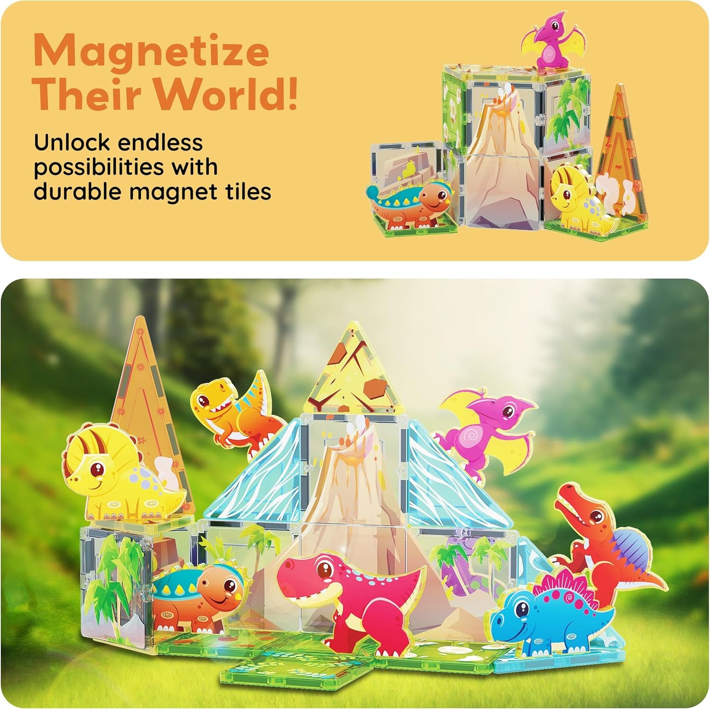 PicassoTiles Magnetic Tiles Magnet Tile Building Blocks Marine Animal World Themed Set with 8 Ocean Character Action Figures STEM Learning Toy Construction Toddlers Boys Girls Ages 3+ PTQ25